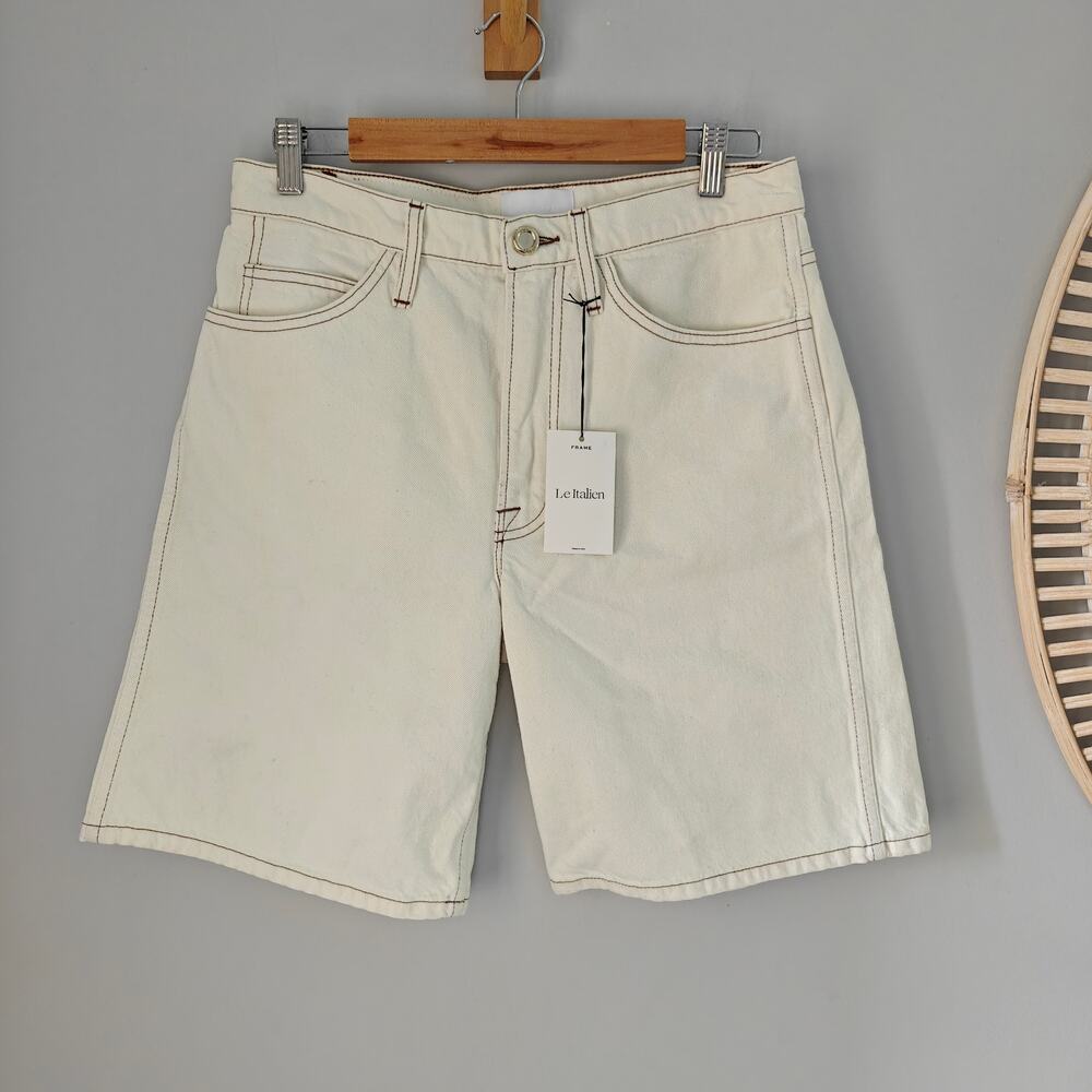 NWT FRAME Le Italien Bermuda Denim Shorts Blanc Cream Size 27 $288
